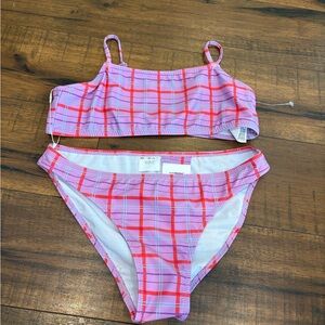Zara 2 Peice Swim Set Bathingsuit Girls Size 11/12 Little Kids Purple Red Plaid